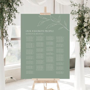 Sage Grönt Olive Löv Bröllop Alfabetisk sittning Poster