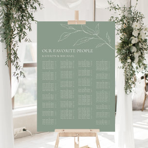 Sage Grönt Olive Löv Bröllop Alfabetisk sittning Poster