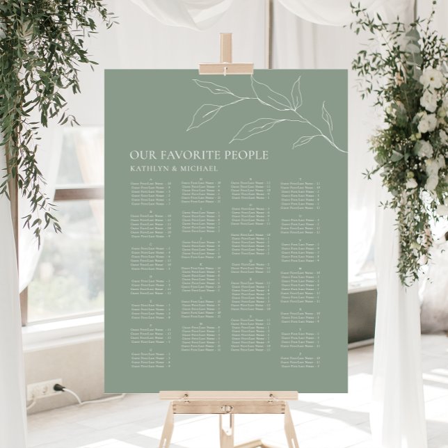 Sage Grönt Olive Löv Bröllop Alfabetisk sittning Poster (Skapare uppladdad)