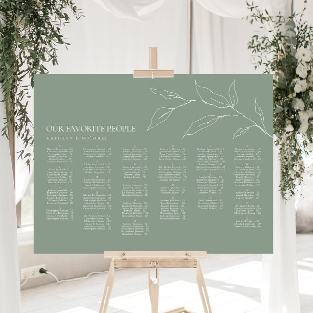 Sage Grönt Olive Löv Bröllop Alfabetisk sittning Poster (Skapare uppladdad)