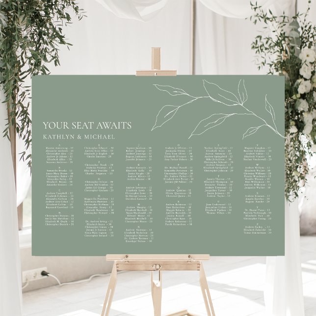 Sage Grönt Olive Löv Bröllop Alfabetisk sittning Poster (Skapare uppladdad)