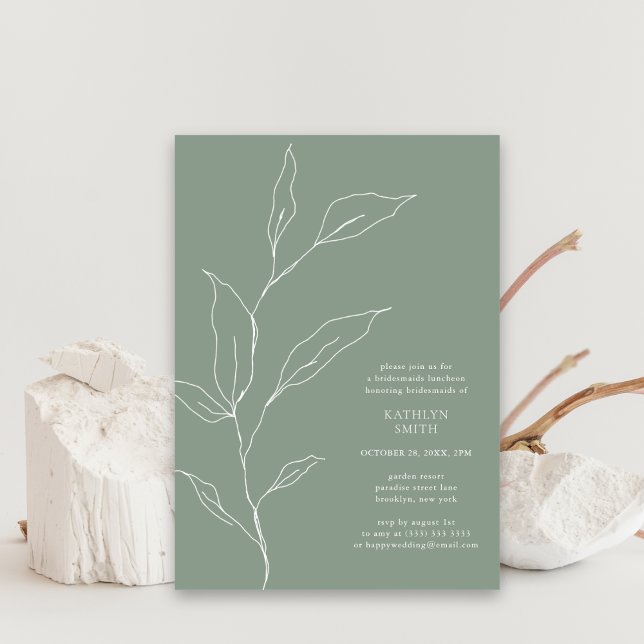 Sage Grönt Olive Löv Gren Bridesmaids Luncheon Inbjudningar (Skapare uppladdad)