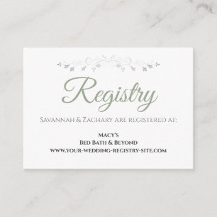 Sage Grönt on White Elegant bröllop Registry Tilläggskort