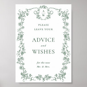 Sage Grönt Ornate Victorian Blommigt Advice & Önsk Poster