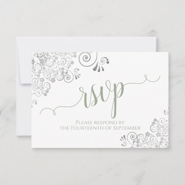 Sage Grönt på White Elegant Calligraphy Bröllop OSA Kort (Framsida)