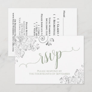 Sage Grönt på White Elegant Calligraphy Bröllop OSA Kort