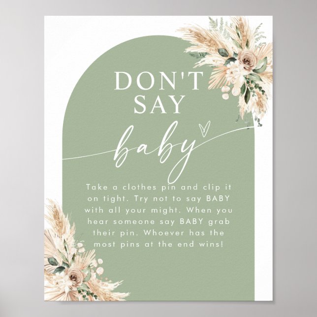 Sage Grönt Pampas Grass Baby Shower Poster (Framsidan)