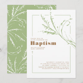Sage Grönt Pampas Grass Modern Minimalist Baptism Inbjudningar
