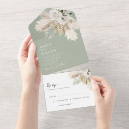 Sage Grönt Pampas Watercolor Blommigt Bröllop