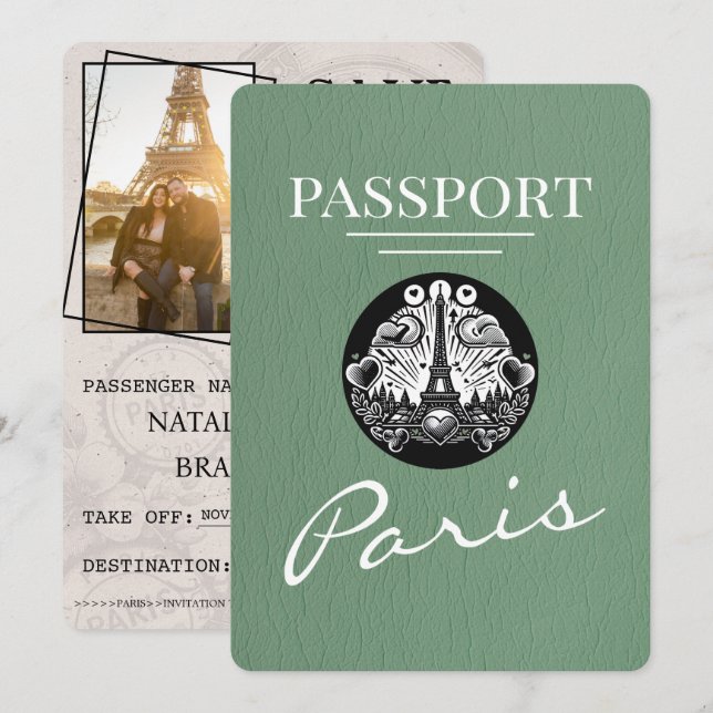 Sage Grönt Paris Passport Spara datum Datumet (Fram/baksida)