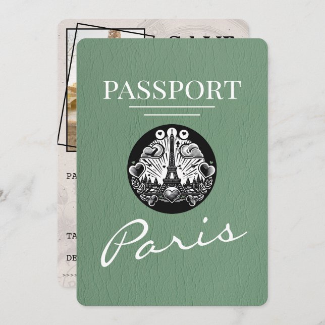 Sage Grönt Paris Passport Spara datum Spara Datumet (Fram/baksida)