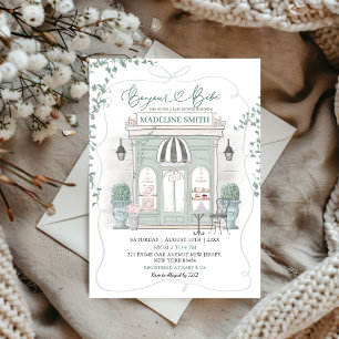 Sage Grönt Parisian Cafe Bounjour Bebe Baby Shower Inbjudningar