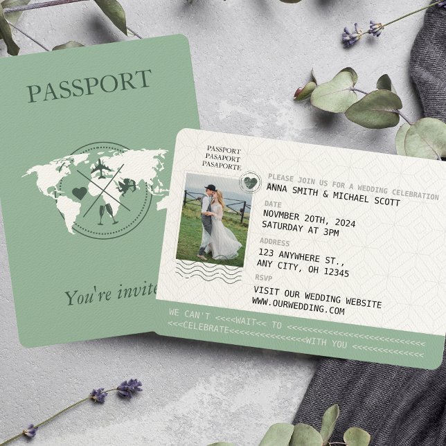 Sage Grönt Passport Destination Wedding bjudande Inbjudningar (Skapare uppladdad)