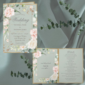 Sage Grönt Pastel Watercolor Blommigt Romantic Inbjudan