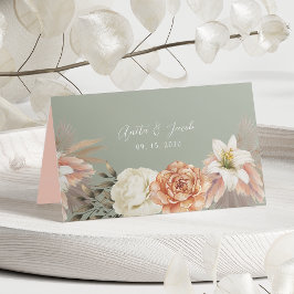 Sage Grönt Peach Blommigt Bröllop Place Card Placeringskort