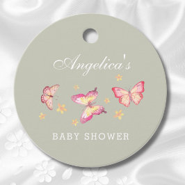 Sage Grönt Peach Rosa Butterfly Baby Shower Gåvor Etiketter