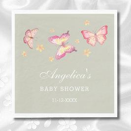 Sage Grönt Peach Rosa Butterfly Baby Shower Pappersservett