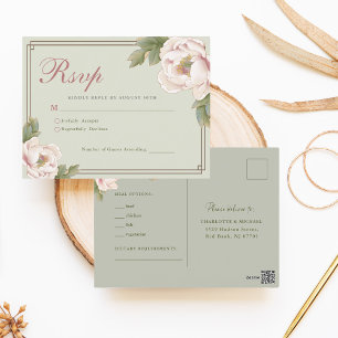 Sage Grönt &  Peony Blommigt Bröllop OSA Vykort