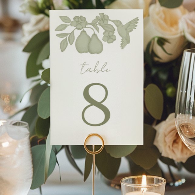 Sage Grönt Perfekt Pear Bröllop Bordsnummer (Table Number)