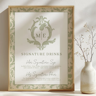 Sage Grönt Perfekt Pear Namnteckning Drinks Sign Poster