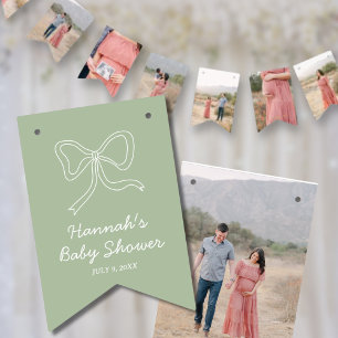 Sage Grönt Personlig Baby Shower Photo Banner Vimplar