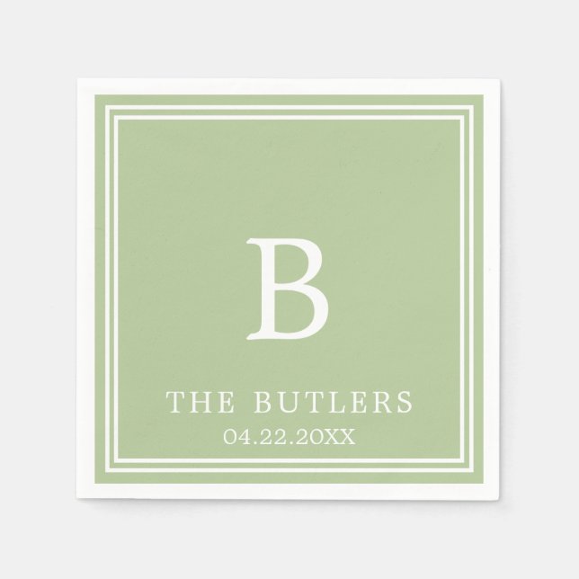 Sage Grönt Personlig Bröllop Cocktail Napkins Pappersservett (Framsidan)