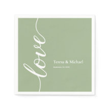 Sage grönt Personlig namn Kärlek skript Napkins