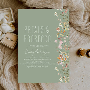 Sage Grönt Petals & Prosecco Möhippa Inbjudningar