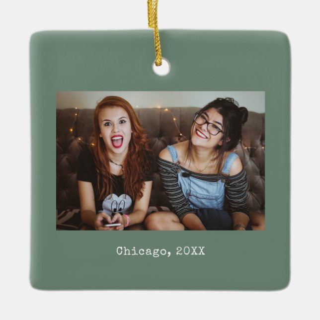 Sage Grönt Photo Keepsak-jul Julgransprydnad Keramik (Framsida)