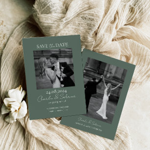 Sage Grönt Photo Save the Date Bröllopinbjudan Spara Datumet