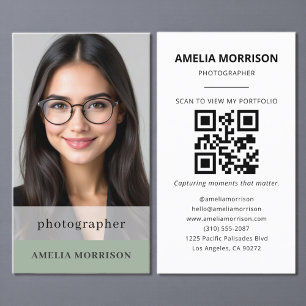 Sage Grönt Photograf QR-kod Foto Modern Visitkort