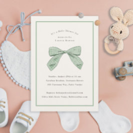 Sage Grönt Play Bow Elegant Baby Shower Inbjudningar