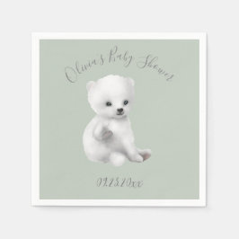 Sage Grönt Polar Bear Baby Shower Napkins Pappersservett