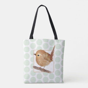 Sage Grönt Polkadot Puffy Wren Bird Tygkasse