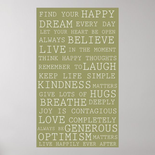 Sage Grönt Positive Thoughts Inspirational Ord Poster (Framsidan)