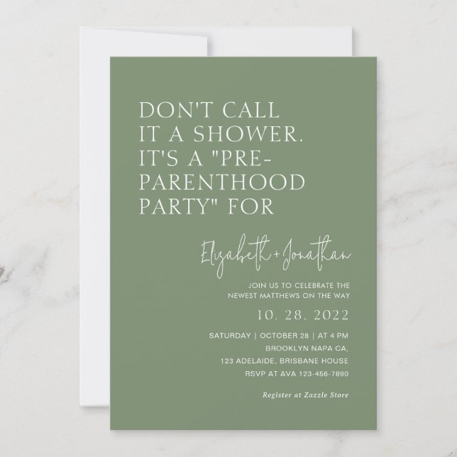 Sage Grönt Pre - Parenthood Party | Babyskor Inbjudningar (Framsida)