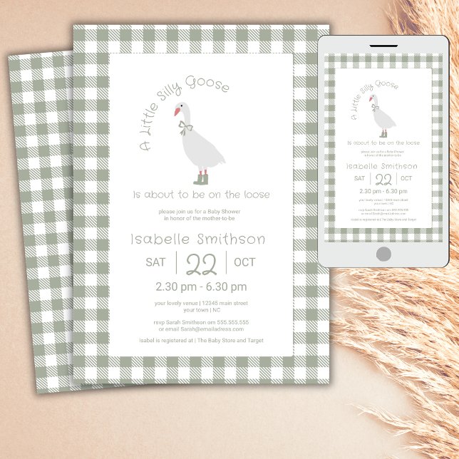 Sage Grönt Preppy Fånig Little Goose Baby Shower Inbjudningar (Skapare uppladdad)