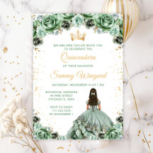 Sage Grönt Princess Blommigt Quinceañera