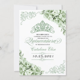 Sage Grönt Princess Krona Quinceanera Birthday Inbjudningar