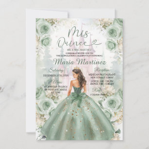 Sage Grönt Princess och Castle Blommigt Mis Quince Inbjudningar