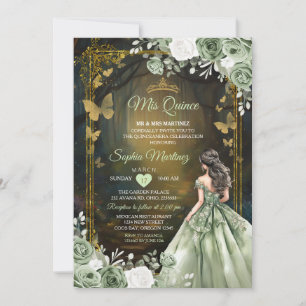 Sage Grönt Princess Quinceañera-inbjudan Inbjudningar