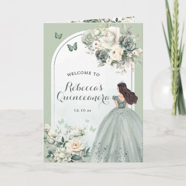 Sage Grönt Princess Quinceañera-programmall Inbjudan (Framsida)