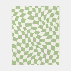 Sage Grönt Psychedelic Checkered Groovy Grid Patte Fleecefilt