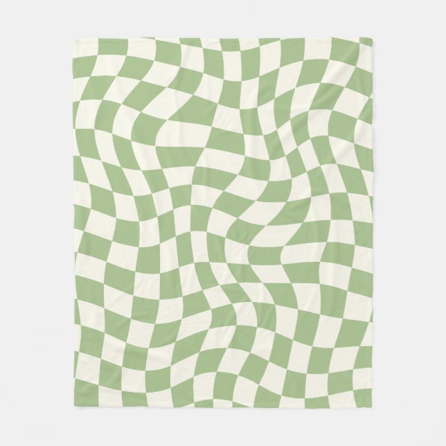Sage Grönt Psychedelic Checkered Groovy Grid Patte Fleecefilt (Framsidan)