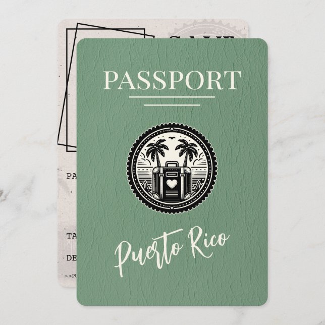 Sage Grönt Puerto Rico Passport Spara Datumet (Fram/baksida)