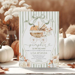 Sage Grönt Pumpkin Barnvagn Blommigt Baby Shower Inbjudningar