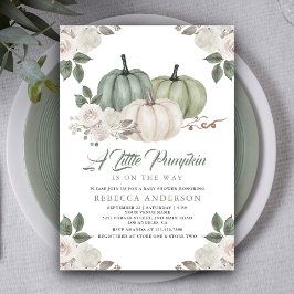 Sage Grönt Pumpkin Blommigt Fall Baby Shower Inbjudningar