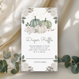 Sage Grönt Pumpkin Blommigt Fall Diaper Raffle Tilläggskort