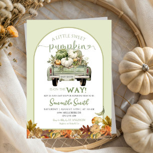 Sage Grönt Pumpkin Löv Lastbil Baby Shower Inbjudningar