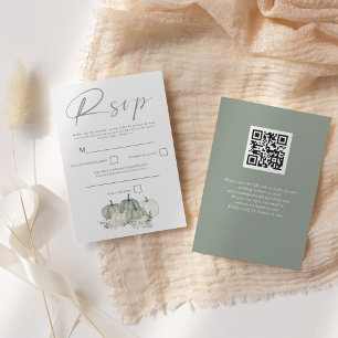 Sage Grönt Pumpkins Fall Blommigts Script QR-kod OSA Kort